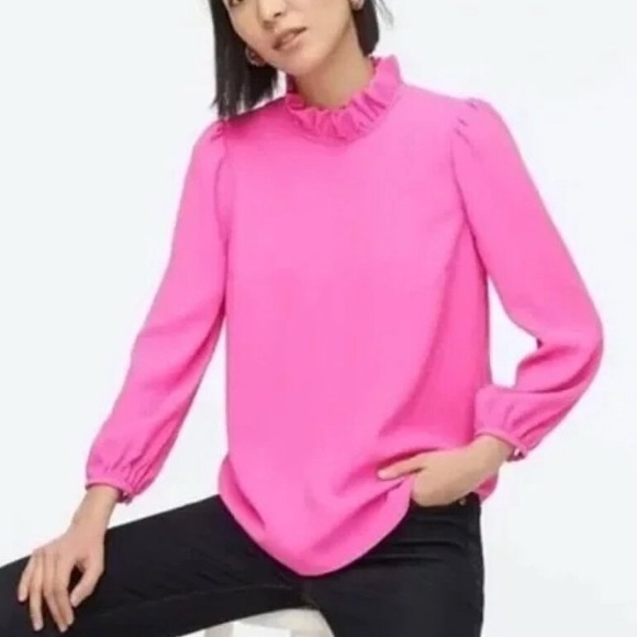 J. Crew Tops - J. Crew Ruffle Collar 365 Crepe Blouse Women''s XS Pink Career Classic Dainty